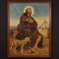 Dipinto San Rocco cane quadro religioso olio su tela pellegrini peste XX secolo