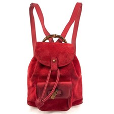 Gucci Mini Zaino Bambù Coulisse Pelle Scamosciata Rosso Oro Autentico