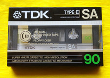 1x TDK SA 90 Cassette Tape 1986-1987 + IMBALLO ORIGINALE + SIGILLATO + con adesivo +