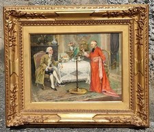 Cesare Vianello ( Venezia 1862-dopo il 1915). Interno con cardinale e pappagallo