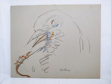 ALDO TURCHIARO TECNICA MISTA SU CARTONE FIRMATO E CONTROFIRMATO SUL RETRO