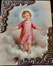 Stampa-Quadro Sacro (Argento 925 e Legno)-Gesu Bambino Cm. 19,5x24,5x1h.