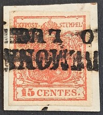 [FASILMBVEN0027] LOMBARDO VENETO 1850 [S.3] 15c Rosso Tipo. I USATO CREMONA