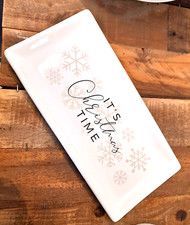 PIATTO RETTANGOLARE IN CERAMICA SCRITTA IT'S CHRISTMAS TIME 25X12 CM