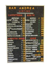listino prezzi bar Anni 70/80 Vintage Modernariato 