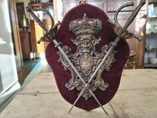 Stemma Nobiliare ANTICO Araldico Famiglia BRONZO ACCIAIO Scudo Spade Arma Armi