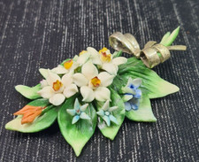 capodimonte tralcio fiori porcellana decorati a mano +argento 800/°° cm 10 x 7