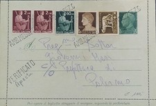 Storia postale Regno Umberto II Bigl. postale 10.6.46 Ambulante ferrovia ME-PA 