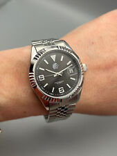 Orologio Uomo Automatico Nero Acciaio Quadrante Nero 21 Jewels Vetro Ingrandente