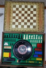 SCATOLA IN LEGNO DAMA SCACCHI ROULETTE DADI FICHES  RASTRELLO ANNI '60 CIRCA