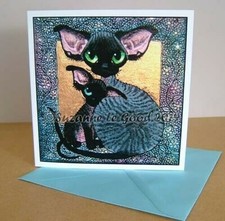 Devon Rex art greetings card