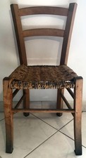 VECCHIA SEDIA RUSTICA Impagliata cordoncino Anni '70 Legno fatta a mano h. cm.68