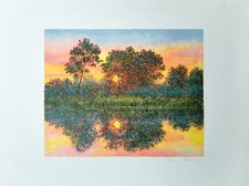 FRANCO BOCCHI 60x80 serigrafia su carta " Tramonto sul fiume "