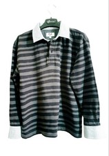 Polo junior JCT - Ragazzo Maniche Lunghe Righe Nere E Grigio Tortora