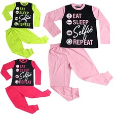 Pigiama per bambini ragazze ragazzi designer Eat Sleep Selfie ripetizione abbigliamento lounge PJS 2-13 anni