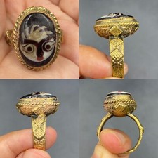 Antico anello romano fenicio mosaico vetro faccia perline