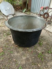 set Grande paiolo antico in rame battuto con coperchio, bruciatore e bidone 