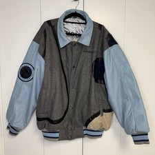 Giacca Bomber Vintage Davoucci Uomo 4XL Pelle Varsity Hip Hop Anni 90 Blu Grigio