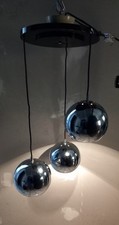 Lampadario N 3 Sfere Sospese Ottone Nichelato Anni 60 Originale Reggiani Italia