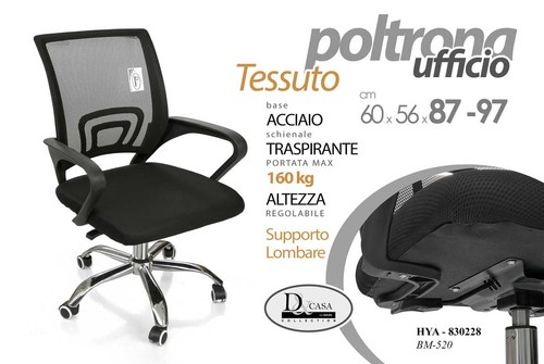 Poltrona portata 160kg ufficio - poltrona,