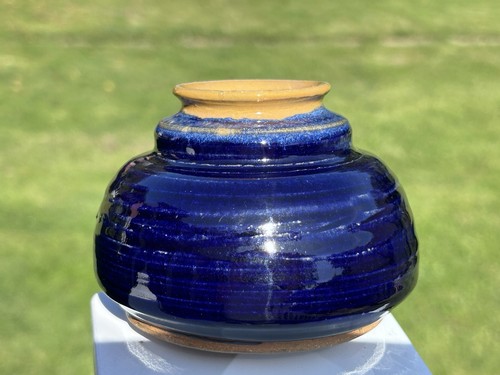 Vaso bulbo blu cobalto giallo - vaso,