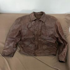 Giacca in Pelle Vintage Uomo Marrone con Tasche, Bottoni e Cerniere Taglia 54