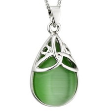Rhodium Plated Green Cat Eye