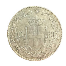 Moneta 50 Centesimi Regno d’Italia 1889 Umberto I argento collezione numismatica