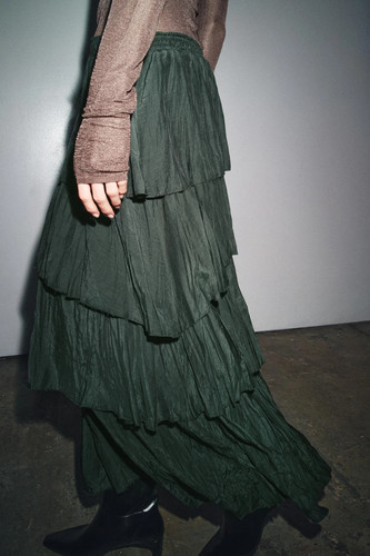 Gonna midi zara verde scuro - verde, zw