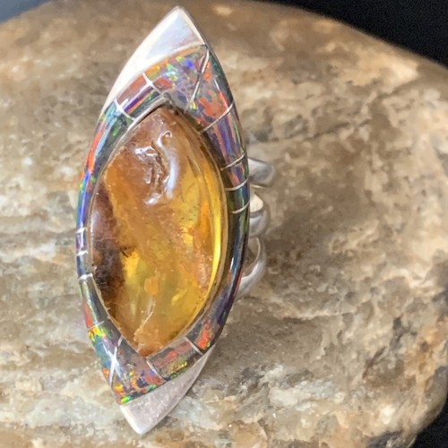 Anello oro pomellato ambra - anello,