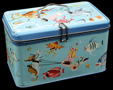 Antica Scatola in Latta Bauletto Cestino Pubblicità Anonima Serie Mare Anni '50