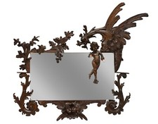 SPECCHIO DA PARETE MOLTO GRANDE CIRCA 1900 INTAGLIATO A MANO PUTTI ANGELO CON LUCI E DRAGO
