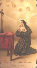 1916 SANTINO ANTICO S. RITA DA CASCIA  AGOSTINIANA CON PREGHIERA 