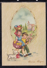 Cartolina Buona Pasqua Cagnolino Pulcini Bambini Paesaggio ZB841