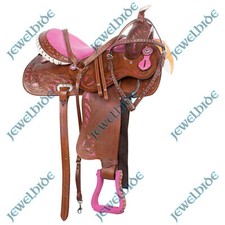 Set sella cavallo trail sella pelle botte western cristallo rosa 10"-18" F/s