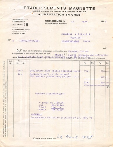 Facture 1937 etab magnette a - facture,