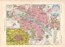 PARIGI mappa allo scoppiare della Rivoluzione 1924 Carta geografica storica