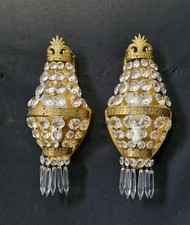Antica coppia applique da parete vintage impero francese ottone cristallo 1 luce