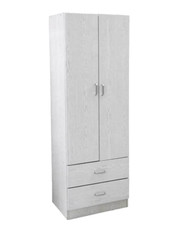 ARMADIO MODERNO 2 ANTE 2 CASSETTI APPENDIABITI LEGNO ROVERE BIANCO H180*60*42 CM