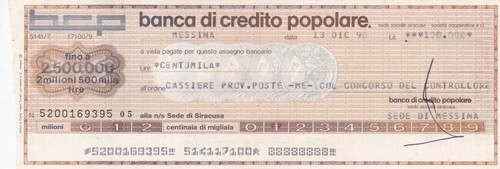 Messina assegno della banca - della,