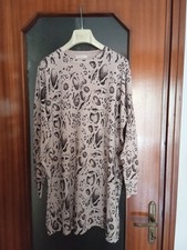 Vestito invernale rosa e nero con stampa animalier e maniche lunghe donna