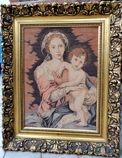 Antico quadro arazzo Madonna col Bambino 1800 in stupenda cornice intagliata