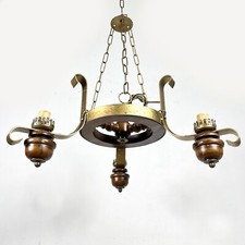 Lampadario vintage in legno e ferro oro stile rustico da taverna con candele 