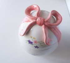 Uovo di pasqua fiocco rosa  grande contenitore fine ceramica smaltata pasqua