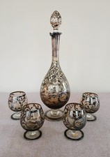 SERVIZIO DA ROSOLIO O LIQUORE IN VETRO E ARGENTO 925