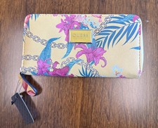 Portafoglio Guess lungo zip intorno giallo stampa floreale nuovo con etichette nuovo con etichetta