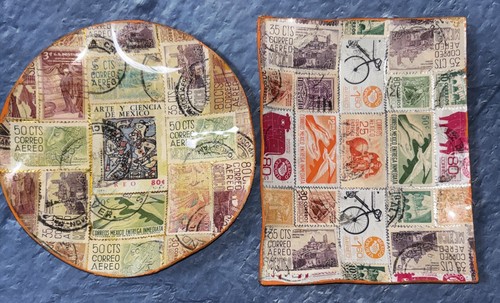 Piatti decoupage francobolli - 2,