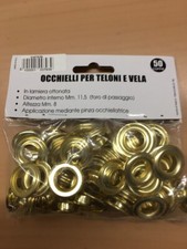 PEZZI 50 OCCHIELLI PER TELONI E VELA LAMIERA OTTONATA FORO PASSAGGIO MM 11,5
