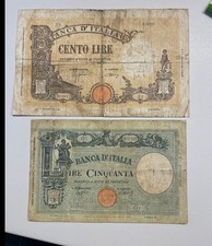 NL* BANCA D'ITALIA Lotto da due banconote 100 LIRE 1942 e 50 LIRE FASCIO 1943