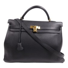Borsa a tracolla HERMES GHW Kelly 40 2 vie Togo in pelle nera